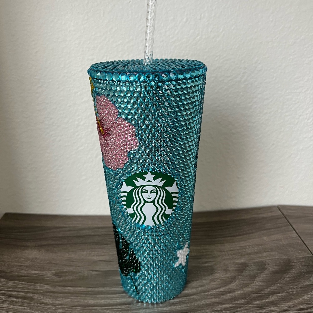 Starbucks Studded Custom Venti Tumbler Hawaii Floral Monstera - Picture 1 of 6